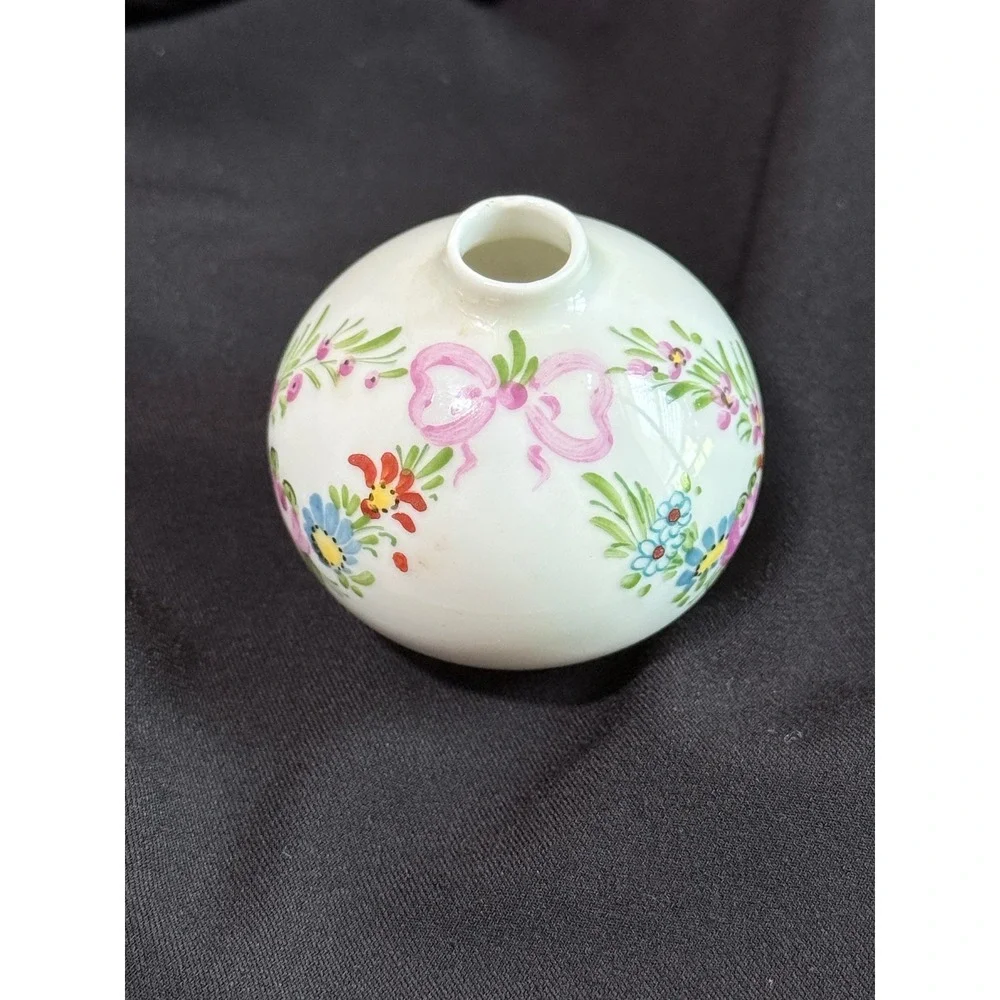 Limoges France Miniature Bud Vase Hand Painted Floral Porcelain Pink Rose 1.5in
